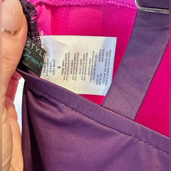 Aqua Green Shape + Style Ombre Pink Purple One Piece Swimsuit- Size 6 Slim Fit - Picture 3 of 6